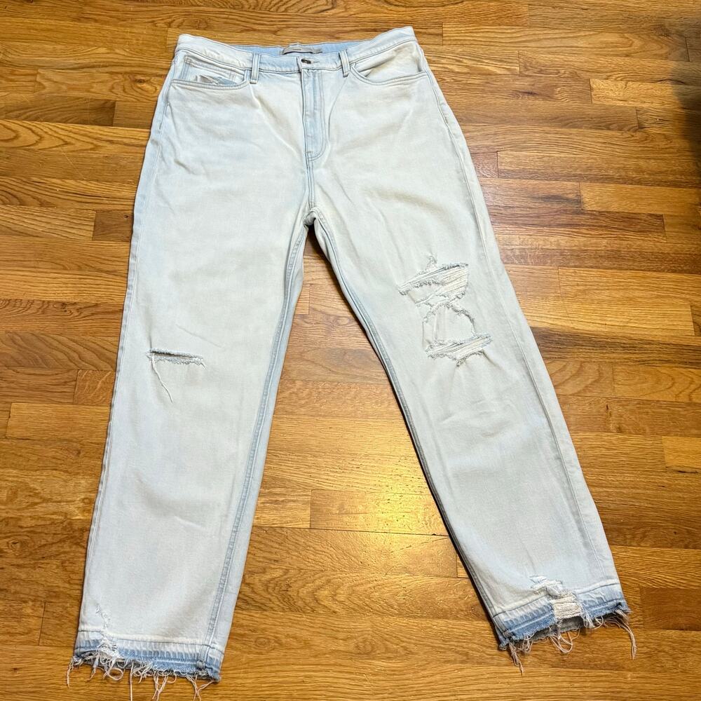 Hudson Jade Women’s 36  Blue Acid Wash High Rise Distressed Raw Hem Jeans Denim